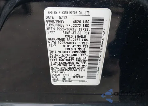2012 Nissan Rogue Sv from USA, damaged, VIN JN8AS5MV2CW715837